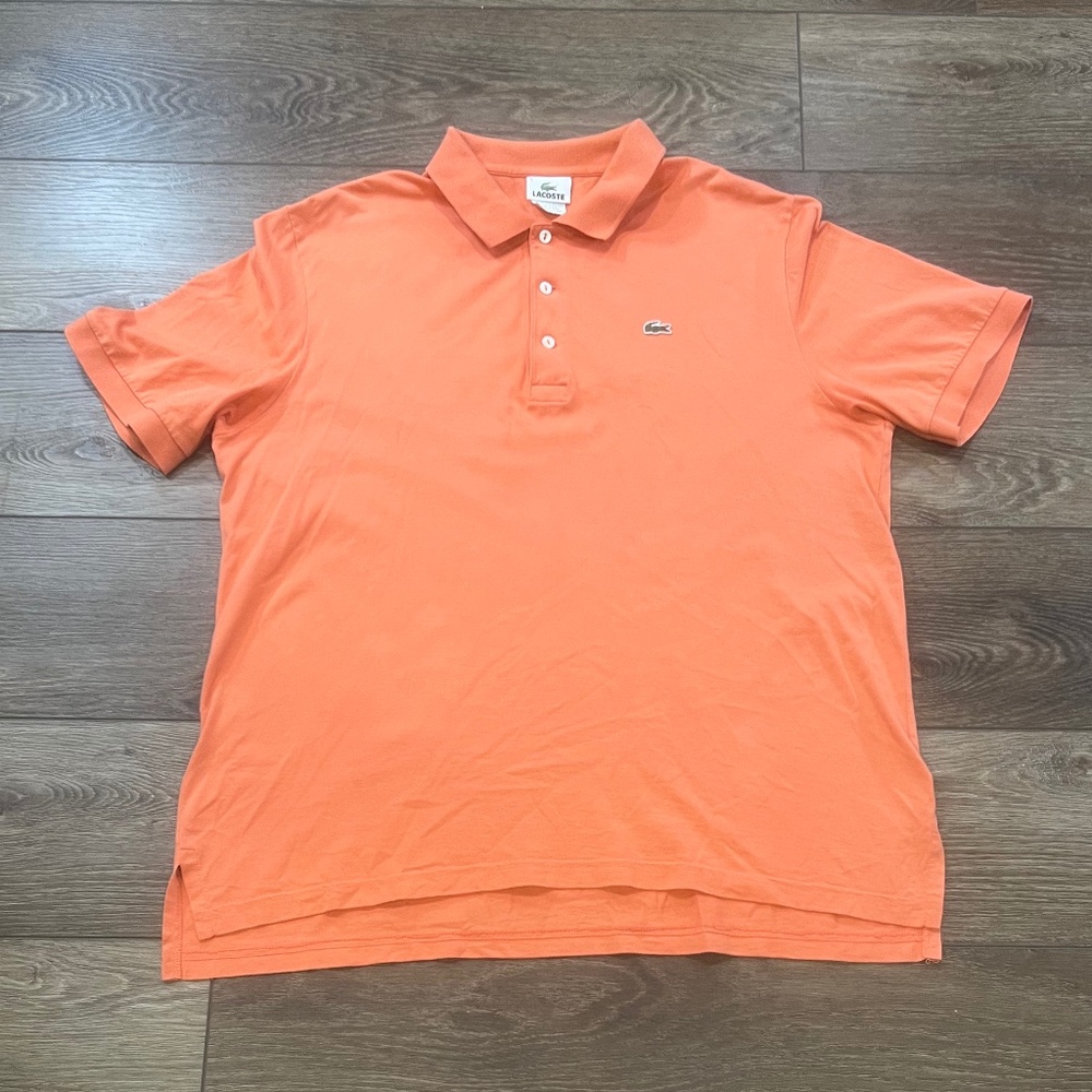Lacoste Men's Cotton Polo, Orange, Size 6 (XL), lightweight, collared, summer